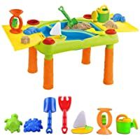 deAO Mesa para Agua y Arena con Compartimento Doble y Tapas Mesita de Juegos y Actividades Infantiles al Exterior…